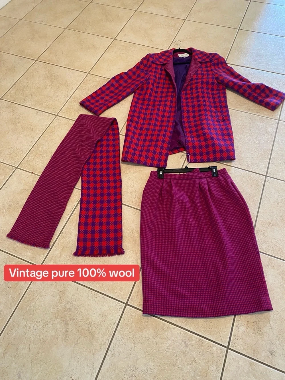 Carlisle Two-Tone Fuchsia and Blue Wool Skirt Set